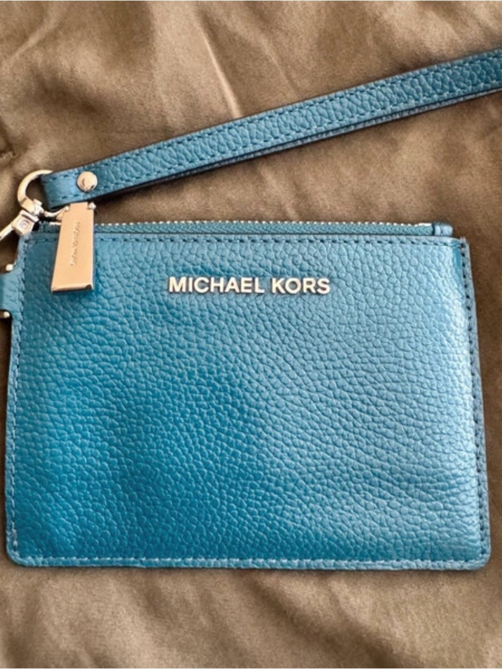 Michael Kors Blue Pebbled Leather Wristlet Card Case EUC